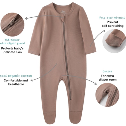 O2 BABY Baby Boys Girls Organic Cotton Zip-Front Sleeper Pajamas, Footed Sleep 'n Play