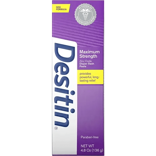 Desitin Maximum Strength Baby Diaper Rash Cream with 40% Zinc Oxide for Treatment, Relief & Prevention, Hypoallergenic, Phthalate- & Paraben-Free Paste, 4.8 oz