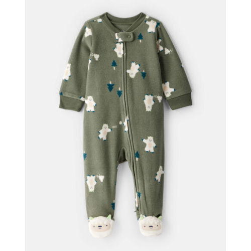 Baby Boy Yeti Fleece Loose Fit 2-Way Zip Sleep & Play Pajamas - Green - Carter's | Carter's