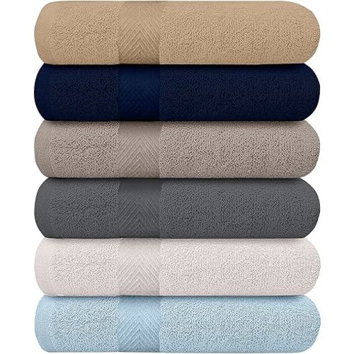 KAHAF Collection 6-Pack Bath Towels - Lightweight - Extra Absorbent - 100% Cotton - Shower towels (Multi, 27 inchesx54 inches)
