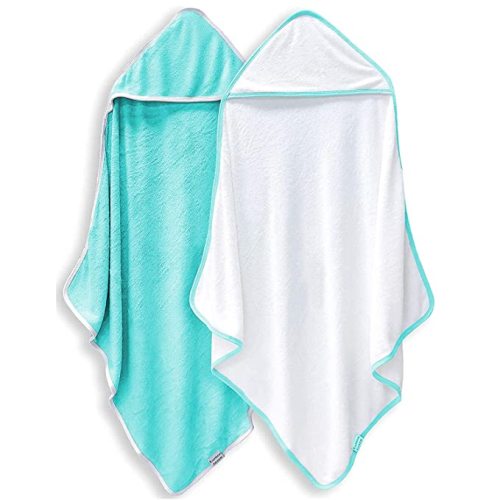2 Pack Baby Bath Towel - Rayon Made from Bamboo, Ultra Soft Hooded Towels for Babies,Toddler,Infant - Newborn Essential -Perfect Baby Registry Gifts for Boy Girl (White and Malachite, 30 x 30 Inch) - 30x30 Inch (Pack of 2)