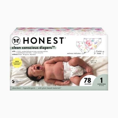 The Honest Company Clean Conscious Disposable Diapers - Rose Blossom + Tutu Cute, Size 1, 78 Count