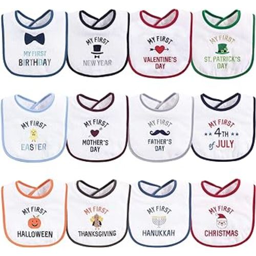Hudson Baby Unisex Baby Cotton Terry Drooler Bibs with Fiber Filling, Boy Holiday, One Size
