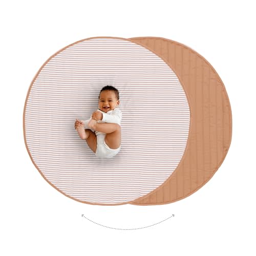 Toddlekind Organic Cotton Reversible Play Mat – 48" Handmade Blanket for Floor Activities, Tummy Time, Nursery Decor, and Family Comfort 0m+ Camel (Camel)