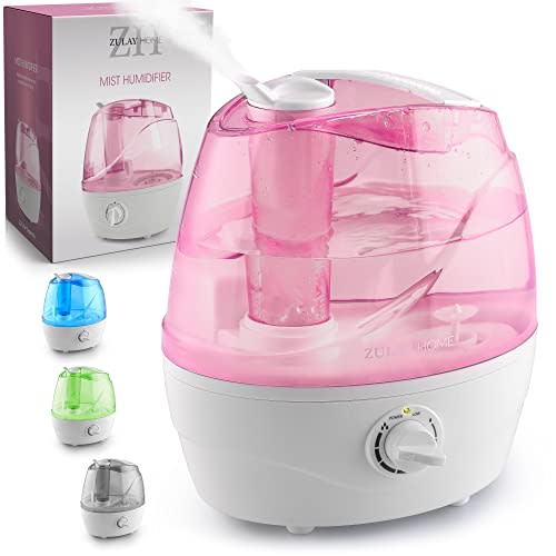 Zulay Home Cool Mist Humidifiers For Bedroom (2.2L Water Tank) - Quiet Ultrasonic Humidifiers For Large Room with Auto Shutoff Feature - Air Humidifier For Plants, Nursery, Kids Room (Pink)