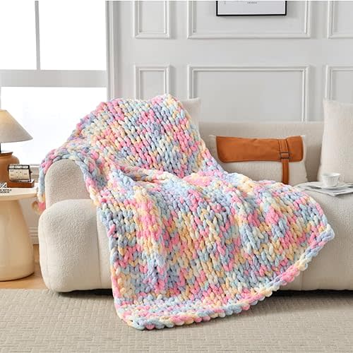 Ultra Soft Chunky Knit Blanket Throw -40 * 50" Hand Knitted Warm Chenille Throw Blanket, Home Decor Soft Thick Yarn Cable Knit Blanket Breathable Fleece Banket Christmas for Couch Bed Sofa Best GIF