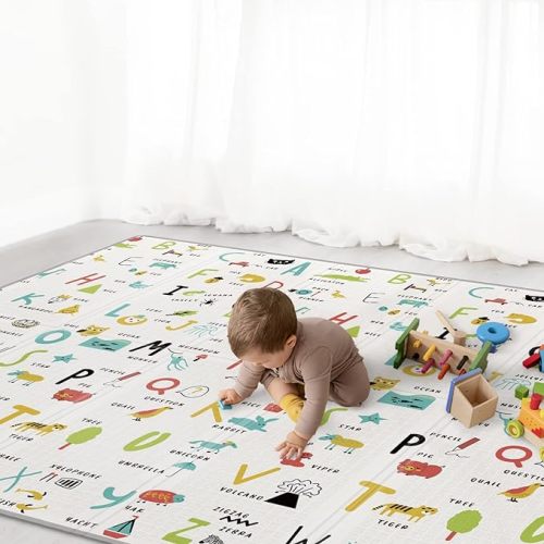Baby Play Mat 79" X 71",Reversible Waterproof Foldable Foam Floor Playmat,Extra Large Anti- Slip Baby Crawling Mat for Kids Toddlers,