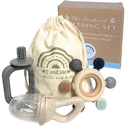 T and Me, 3 PC Teething Gift Set, Baby Essentials, Baby Gift, Gift for Baby Boy Girl, Baby Gift Set, Thoughtful Baby Gift, Montessori Inspired Teething Set. Teething Toys, Baby Toys 0-12 Months