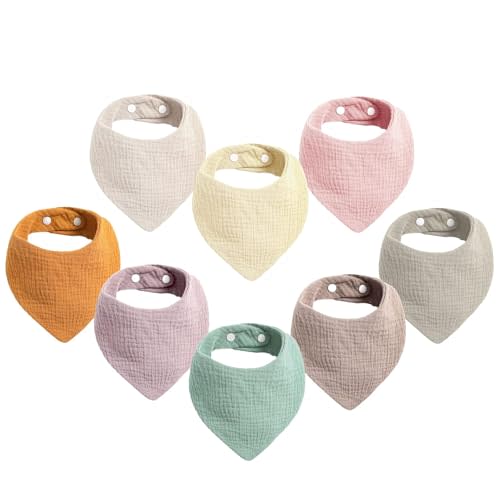 Cherub Absorbent Muslin Baby Bandana Drool Bibs for Baby Girl, 100% Cotton Muslin Baby Bibs for Drooling and Teething, Soft Baby Girl Bibs 8 Pack