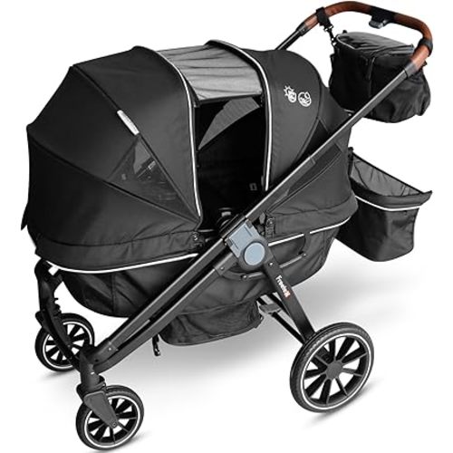 Tandem Wagon Stroller–All-Terrain 2-in-1 Push&Pull Design, Double Seat Capacity, Large Storage, Adjustable Canopy, Removable Child Tray for Kids Outdoor Adventures&Family Outings