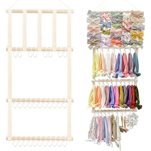POVETIRE Headband Holder Hair Bows Organizer for Girls, Baby Headbands Hair Accessories Organizer Storage Wall Hanging Decor for Toddler Girls Room - Beige