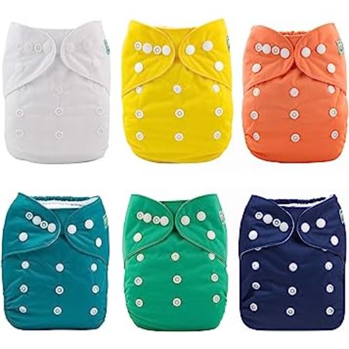 ALVABABY 6 Pack Cloth Diaper with 12 Inserts One Size Adjustable Washable Reusable Diaper Cover for Baby Girls and Boys