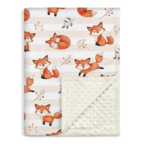 SANDJEST Fox Kid Blankets for Girl Boy - 30 x 40 Minky Blanket with Double Layer Dotted Backing - Shower Gifts for Nursery