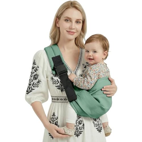 Baby Sling Carrier, Adjustable Baby Carrier Newborn to Toddler Carrier for 7-30lbs, Toddler Sling Carriers, Toddlers Hip Carriers, Dark Green