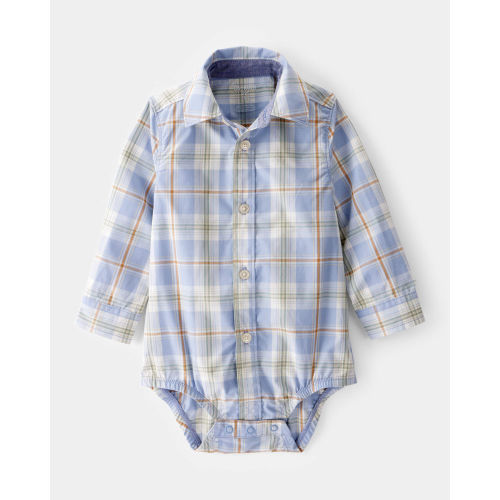 Baby Poplin Plaid Button-Front Long-Sleeve Bodysuit - OshKosh | Carter's