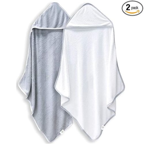 2 Pack Baby Bath Towel - Rayon Made from Bamboo, Ultra Soft Hooded Towels for Babies,Toddler,Infant - Newborn Essential -Perfect Baby Registry Gifts for Boy Girl