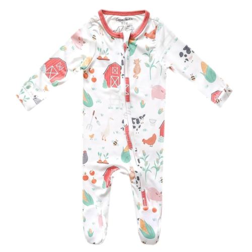 Copper Pearl Zip-Up Footie Baby Pajamas: Ultra-Soft Boys & Girls Pajamas, Premium Knit Fabric in Stylish Prints, Tag-Free with Two-Way Zipper, Newborn to 24 Months, Farmstead