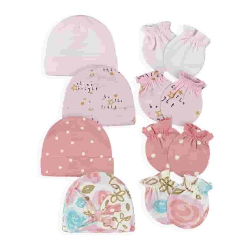 Gerber Baby Girl Caps & Mittens Set, 8-Piece