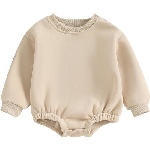 Newborn Warm Sweatshirt Romper Baby Boy Girl Solid Crewneck Long Sleeve Fleece Sweater Bodysuit Thick Winter Clothes