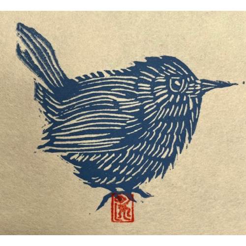 Blue Wren Wren - Original Linocut