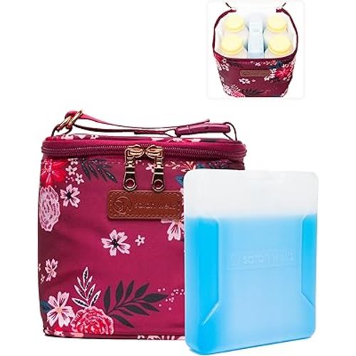 Cold Gold Breastmilk Cooler Bag with Safety Tested Ice Pack – Insulated Milk Storage for Work, Travel & Daycare – Fits Bottles & Parts – Durable, Washable, Safety-Tested Cooler for Moms (Berry Bloom)