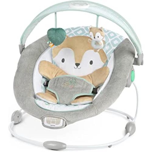 Ingenuity InLighten Baby Bouncer Seat with Light Up-Toy Bar and Bunny Tummy Time Pillow Mat - Kitt, Newborn and up