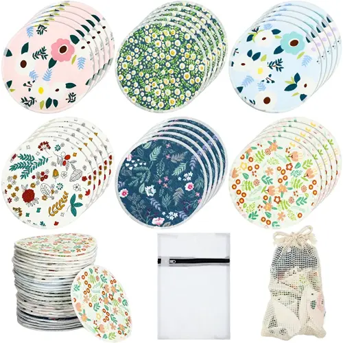 Sosation 30 Pcs Reusable Breast Pads Bamboo Nursing Pads with Wet and Laundry Bag Floral Nipple Pads Breastfeeding Mom Gift(Fresh Pattern)