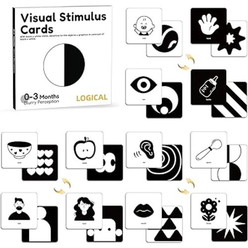 High Contrast Baby Cards Newborn Visual Stimulus Stimulation Black and White Cards Infants Flashcards Learning Cards Babies Gift 0-3Months