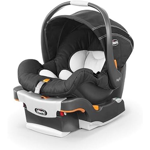 Chicco KeyFit® Infant Car Seat and Base, Rear-Facing Seat for Infants 4-22 lbs., Includes Infant Head and Body Support, Compatible with Chicco Strollers, Baby Travel Gear | Encore/Black/Grey