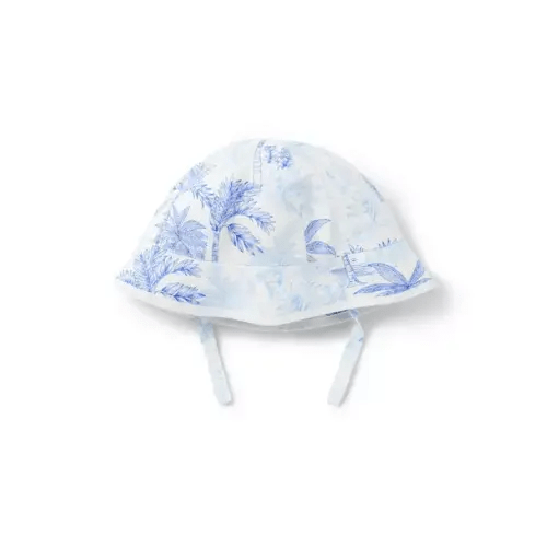 Newborn Light Blue Palm Toile Baby Palm Toile Linen-Cotton Bucket Hat by Janie and Jack