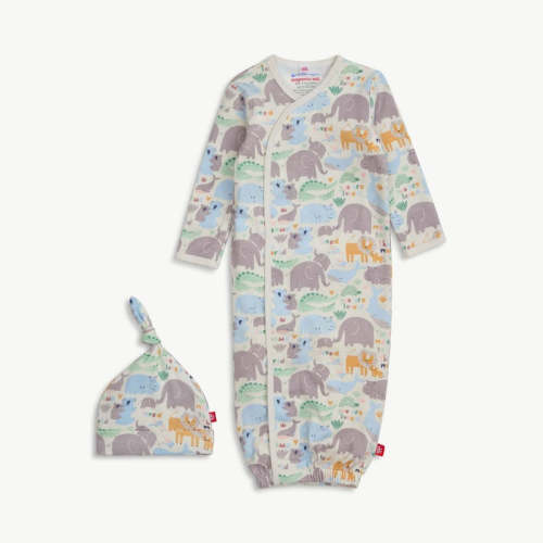 little lovin organic cotton magnetic open bottom gown + hat set