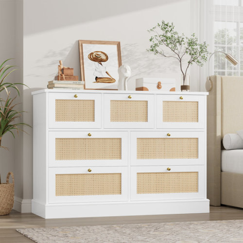 Beachcrest Home™ Joellen 44.5" W 7 Drawer Rattan Dresser, Chest of Drawers for Bedroom & Reviews | Wayfair