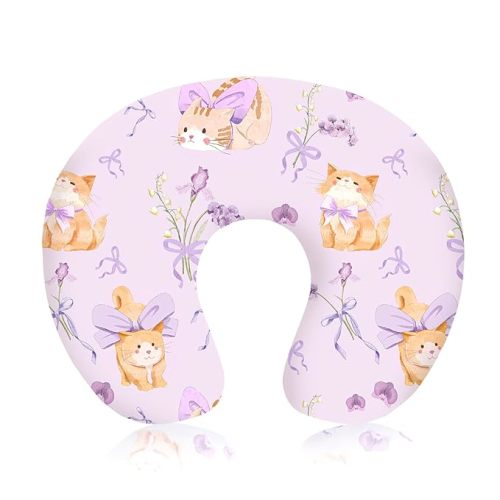 Nursing Pillow Cover, Ultra Soft Breastfeeding Pillow Covers for Newborn Baby Boys and Girls, Easy Removal and Machine Washable Slipcover, Pillowcase Only (Purple Flora & Cat)