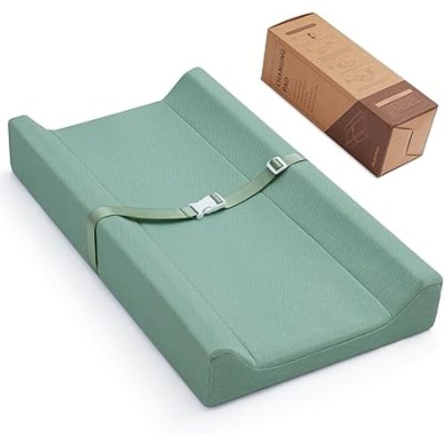 Blissful Diary Baby Changing Pad with Waterproof Lining Foam, Includes a Soft & Washable Cover, Contoured Changing Table Pads for Dresser Top with Non-Slip Bottom, 32”×16” (Green, Rectangular)