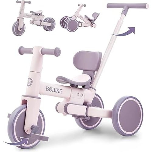 5-in-1 Tricycle for Toddlers 18 Months to 5 Years Old, Toddler Bike, Kids Tricycle with Push Handle and Backrest, Toddler Balance Bike with Easy Assembly for Boys and Girls. (Purple)