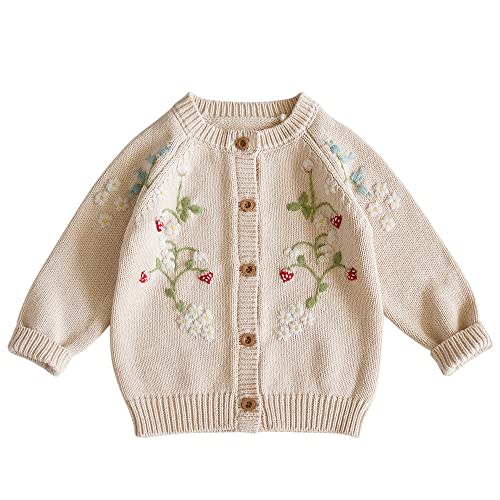 Baby Girls Knitted Cardigan Sweater Crewneck Knit Crochet Button Closure Cardigan Tops Coat Outwear for Toddler