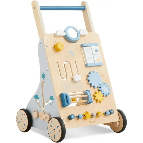 Beright Wooden Baby Walker, Baby Push Walker, Weather Theme, Learning Activity Center for Boys and Girls, Sit-to-Stand Push Toys, Upgraded