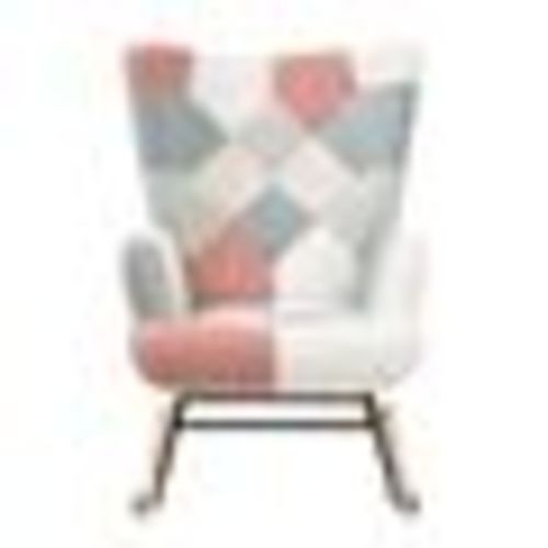 Mid Century Rocking Chair With Ottoman Patchwork Linen Wood Legs Design Living Room And Bedroom - Colorful