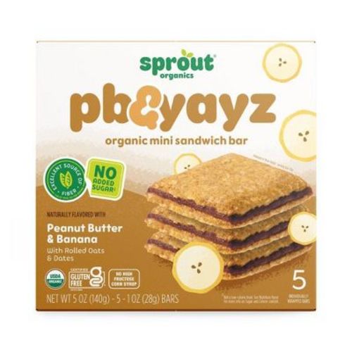 Sprout Foods Organic PB & Yayz Peanut Butter & Banana Sandwich Bars Toddler Snacks - 5.1oz/5ct