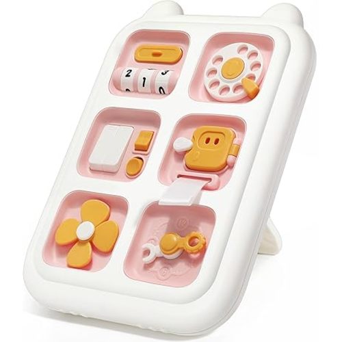 Topsolid Busy Board Montessori Toy for Toddler, Educational Learning Activity Sensory Board, Switch Toy Developing Sensory Toy for Fine Motor Skills, Travel Toy Birthday Gifts for Boys Girls (Pink)