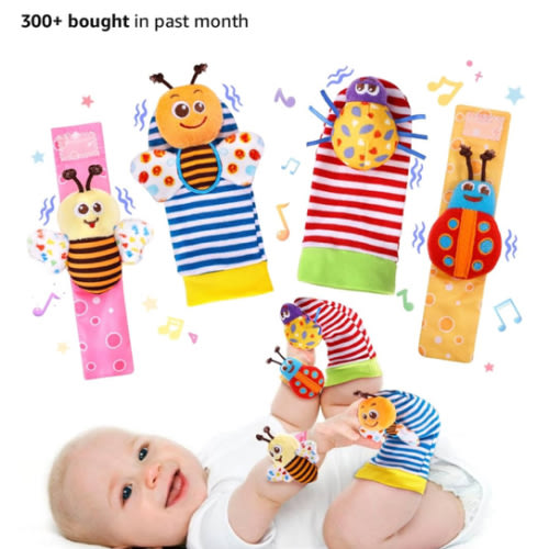 Baby Wrist Rattle Socks and Foot Finder Set Baby Rattles Toys for 0-12 Month, Infant Girl Boy Toys for Babies 3-6 Months, Newborn Hand & Foot Toys for 0 to 9 Months, Baby Easter Gifts