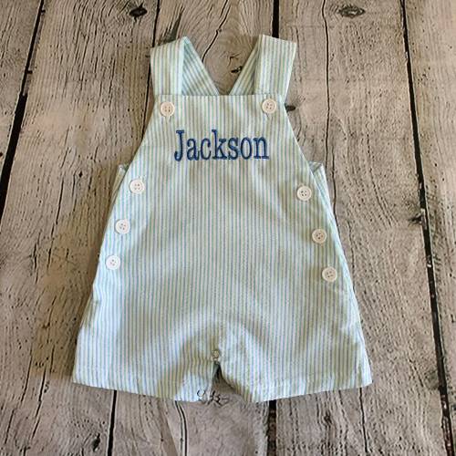 Monogram Overall Romper Seersucker Boutique Clothing 100% Cotton Personalized