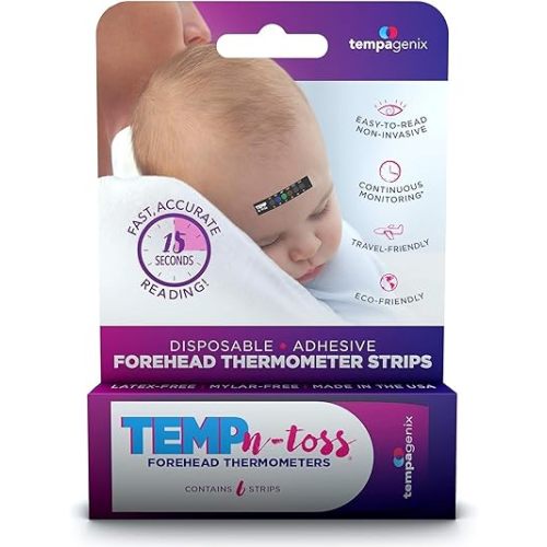 Fast Reading Disposable Forehead Thermometer Strips - Temp-N-Toss for Accurate & Hygienic Baby Temperature Measurement - Easy to Use and Reliable Single-Use Fever Indicator (6)