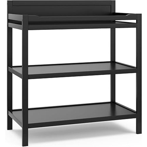 Storkcraft Alpine Changing Table (Black) – GREENGUARD Gold Certified Nursery Changing Table, Includes Water-Resistant Changing Pad, 2 Shelves for Nursery Storage and Organizing