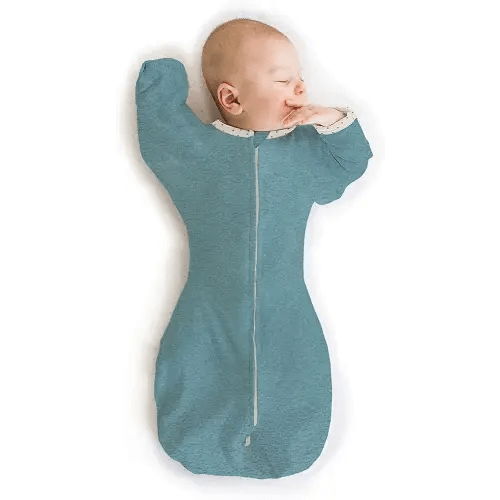 SwaddleDesigns Transitional Swaddle Sack with Arms Up Half-Length Sleeves and Mitten Cuffs, Small, 0-3 Months, 6-14 lbs, Heathered Teal (Arms Up Swaddle, Transition Swaddle Sleep Sack)