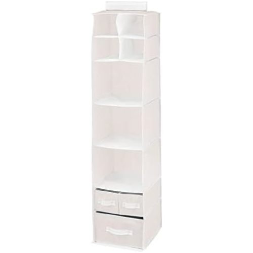 mDesign Fabric Hanging Organizer - Over Closet Rod Storage - 7 Shelves/3 Removable Drawers for Baby Nursery Bedroom Organization, Hold Clothes, Linens, Toys, Accessories, Jane Collection, Cream/White