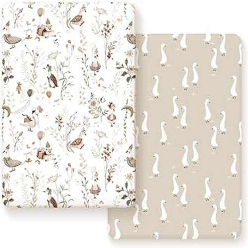 Stretchy Ultra Soft Jersey Knit Fitted Pack n Play Sheets 2 Pack, Portable/Mini Crib Sheets for Boys and Girls, Universal Fit for Pack N Plays Safe and Snug, Happy Farty