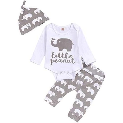 Newborn Infant Baby Boys Clothes Set Romper Bodysuit Pants Hat 3Pcs Outfits