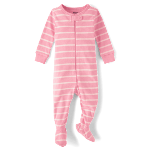 Baby Striped Snug Fit Cotton Footed One Piece Pajamas - Gymmies - Pink