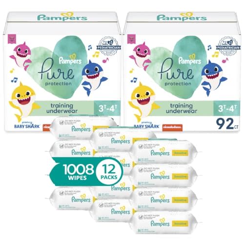 Pampers Pure Pants 3T4T (2 x 92 Count) with Sensitive Water Based Baby Wipes, 12X Pop-Top Packs (1008 Count)